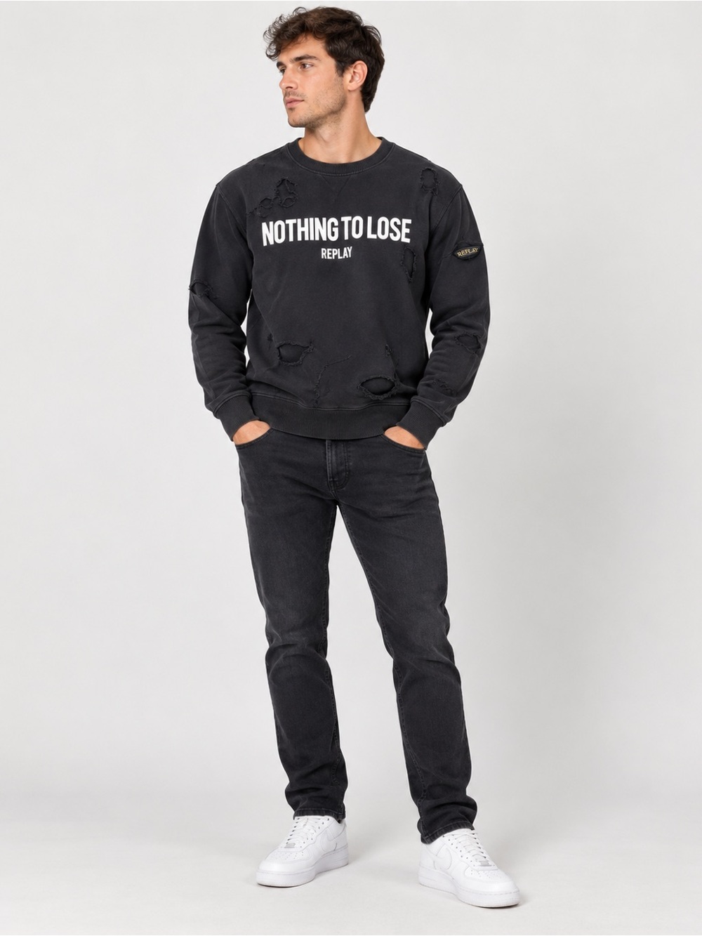 Replay Nothing To Lose Distressed Graphic Crewneck Sweatshirt Men’s Size M